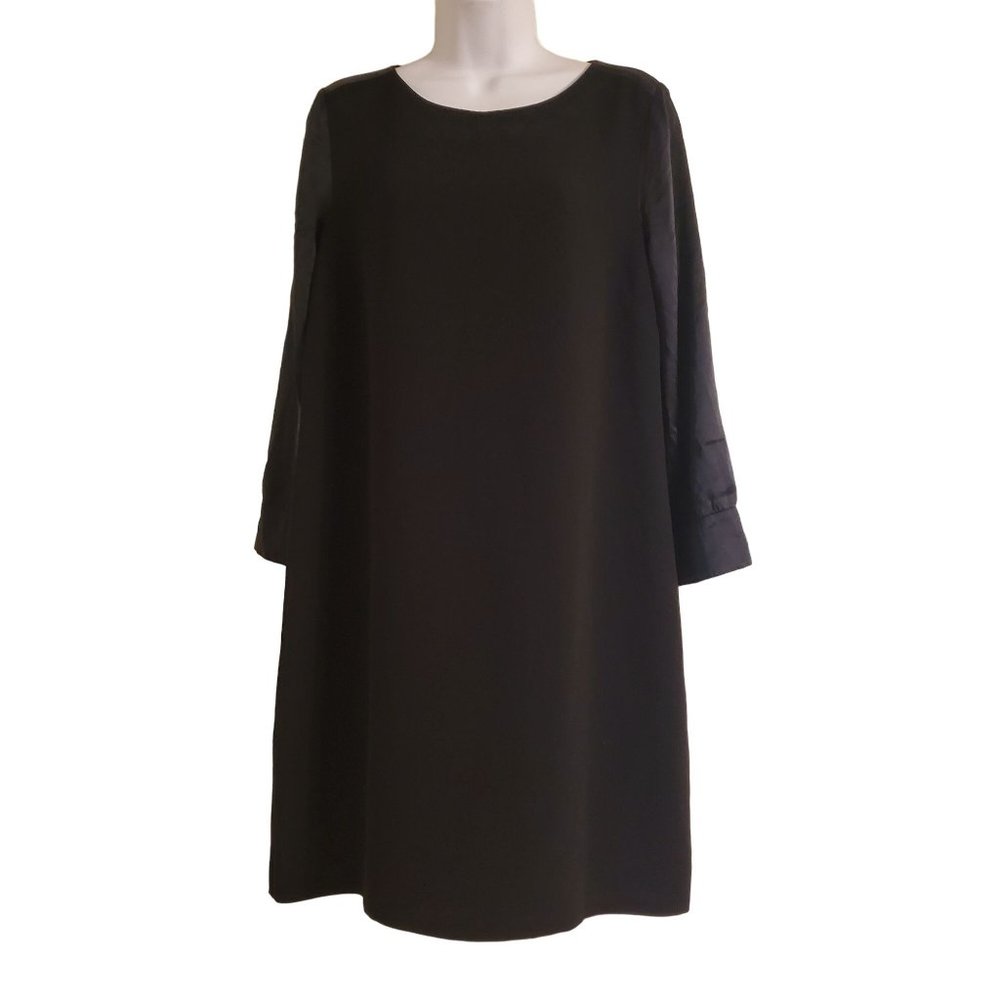 J Crew 6 Black Silk Long Sleeves Dress Shift LBD 07213 Cruise Party